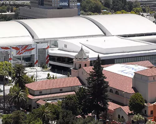 Aerial view of Tech Museum and San Jose Convention Center