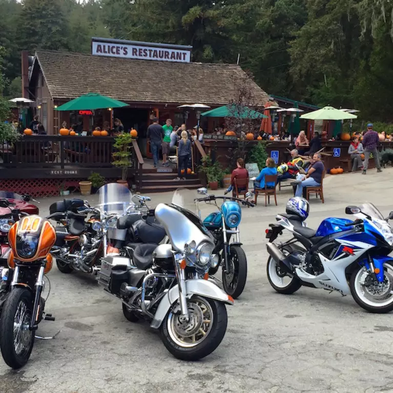 Alice's parking lot with motorcycles