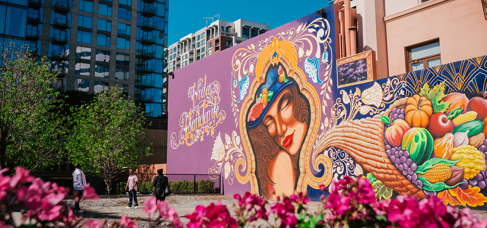 a colorful mural on side of the building