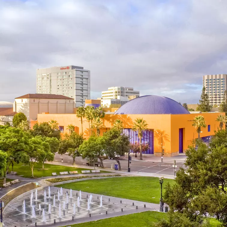 Tech Museum overlooking Cesar Chavez Park in Downtown San Jose