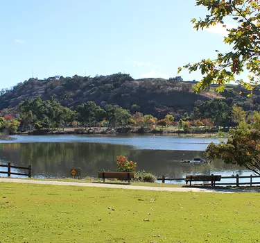 Alamden Lake and Park with walking trails that connect to the Almaden Quicksilver hiking trails
