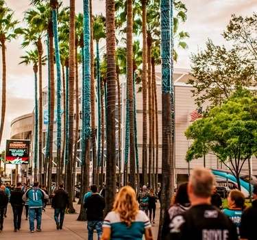 Sharks fans walk to SAP Center in San Jose