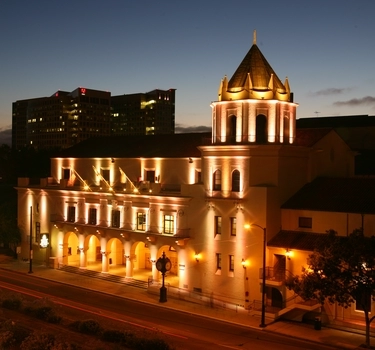 San Jose Civic Exterior Evening nighttime shot