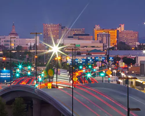 A look at Downtown San Jose in the evening from Mineta San Jose International Airport terminal