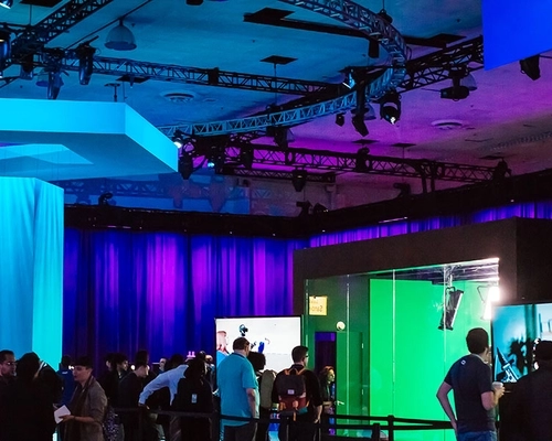 A high volumn technical event happening inside the exhibit halls at the San Jose McEnery Convention Center.