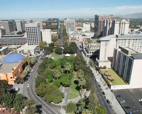 downtown aerial shot