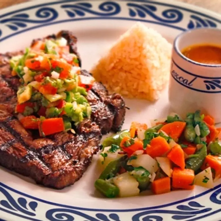 Steak, rice, and vegetables