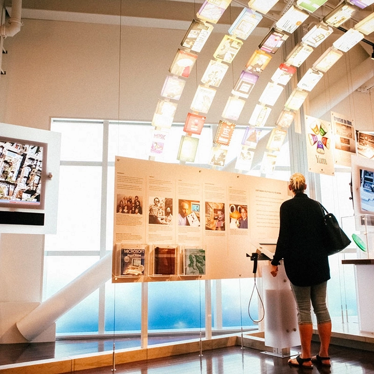 Woman exploring exhibits at Computer History Museum in Mountain View