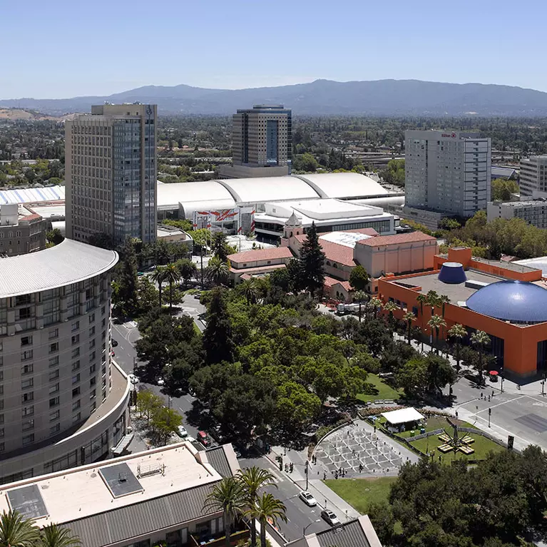 San Jose McEnery Convention Center over Cesar Chavez Park
