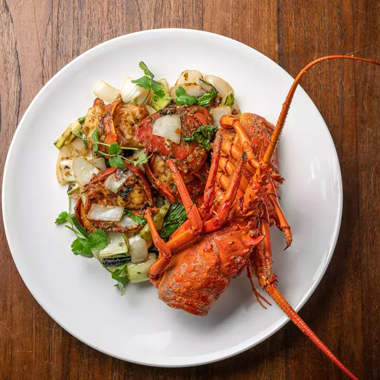 Spiny lobster dish at King's Fish House San Jose