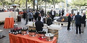 A reception on the renovated Montgomery & Civic Theaters patio