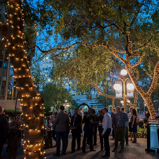 Networking and drinks outside the Center for the Performing Arts